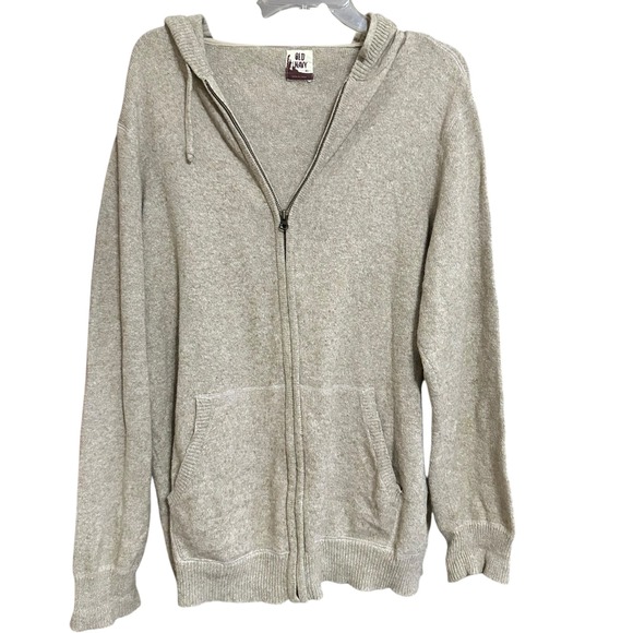 Old Navy Other - Old Navy Mens Tan Lambswool Blend Full Zip Hoodie Cardigan Y2K GrandpaCore